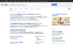 Google search for "Christian churches" in Norwalk CA